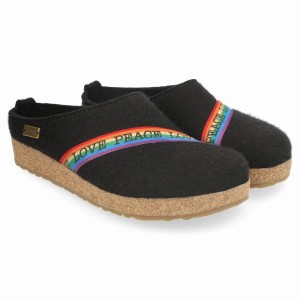 Chodaki Damskie Haflinger Rainbow Czarne | DOX1689MU