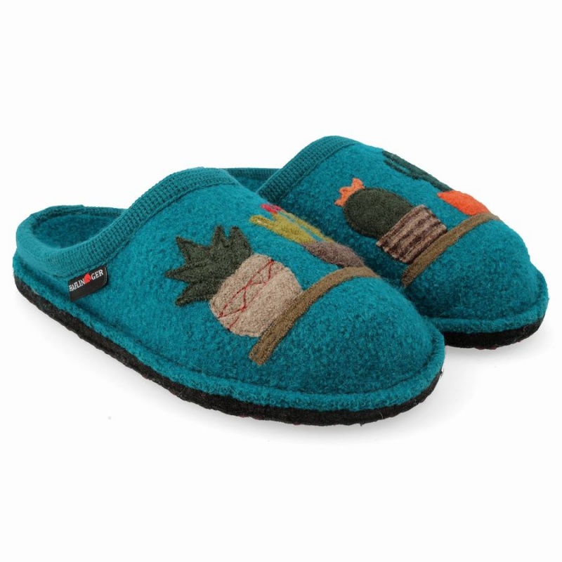 Kapcie Novelty Damskie Haflinger Cactus Niebieskie | NQI1361DD