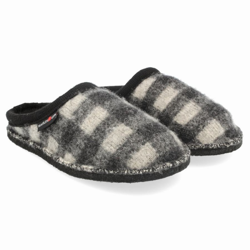 Kapcie Novelty Damskie Haflinger Plaid Czarne Białe | QPE6180XE